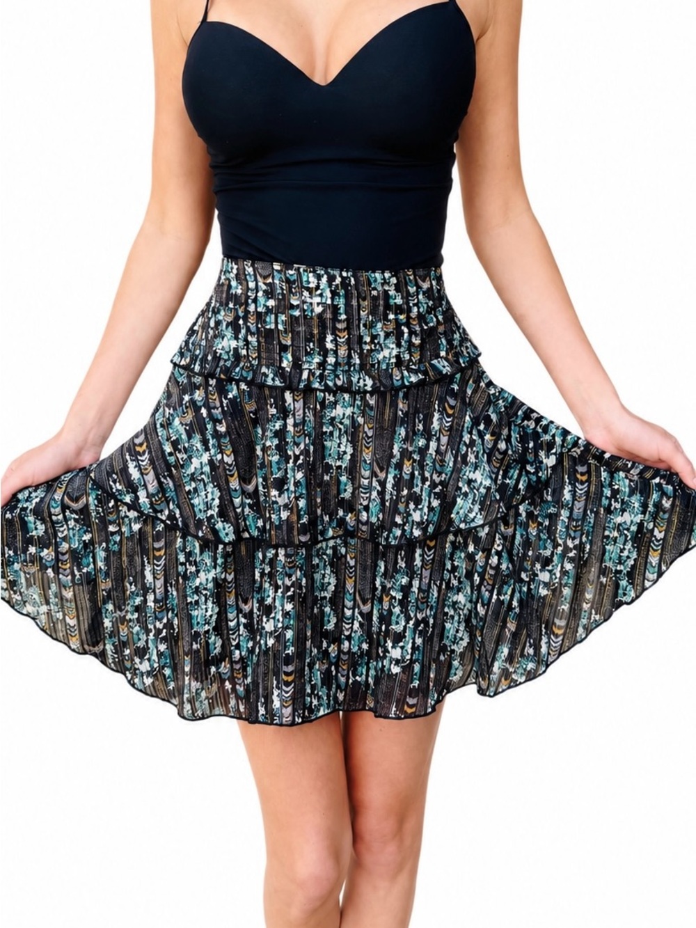 Reiss Misa Printed Tiered Ruffle Mini Skirt